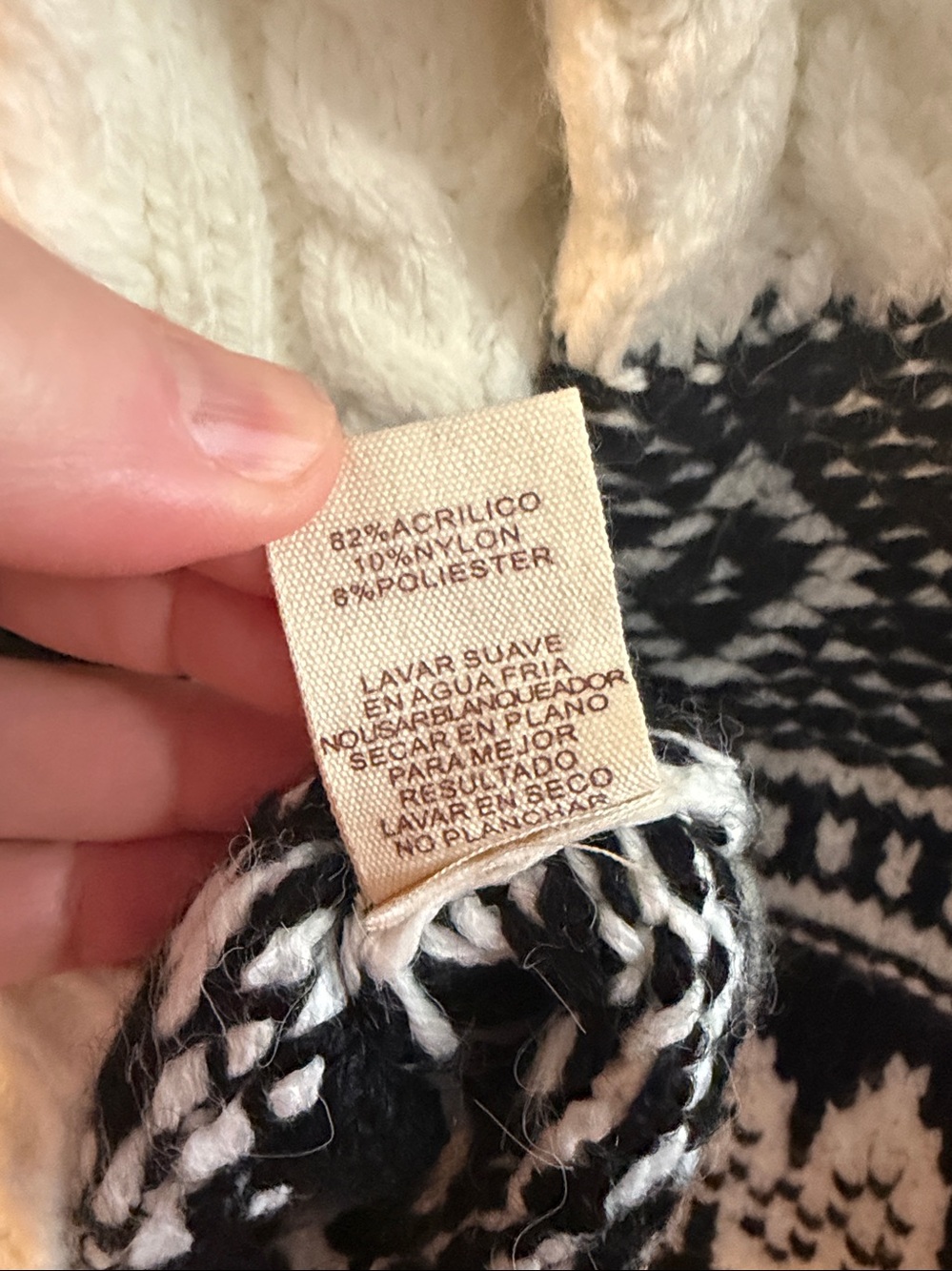 NWT HEM & THREAD Black & Cream Fair Isle Cable Knit Sweater Ski MEDIUM - Picture 8 of 8